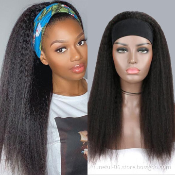 Brazilian Raw Human Virgin Remy Hair Headband Wig Vendor Wholesale Machine Made None Lace Glueless Wig Customized Styles